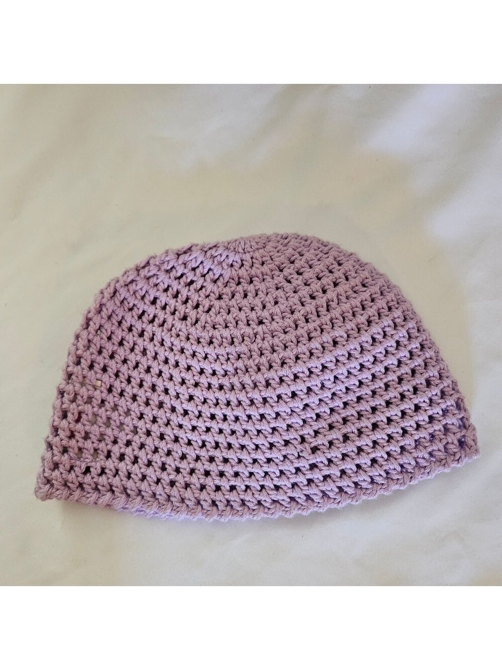 Hand Crafted upcycle crochet lavander Beanie handmade flower grannycore girl hat - Picture 6 of 17